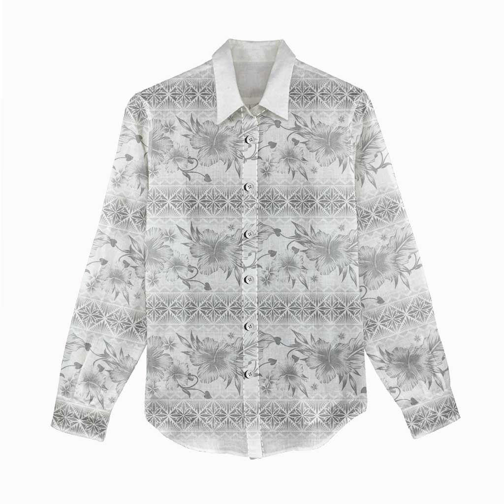 Samoa White Sunday Women Casual Shirt Samoan Tapa White Hibiscus LT05 - Polynesian Pride