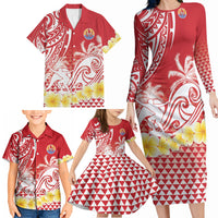 Personalised Tahiti Surfing Family Matching Long Sleeve Bodycon Dress and Hawaiian Shirt Polynesian Style LT05 - Polynesian Pride