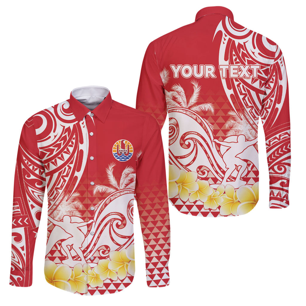 Personalised Tahiti Surfing Family Matching Off Shoulder Maxi Dress and Hawaiian Shirt Polynesian Style LT05 Dad's Shirt - Long Sleeve Red - Polynesian Pride