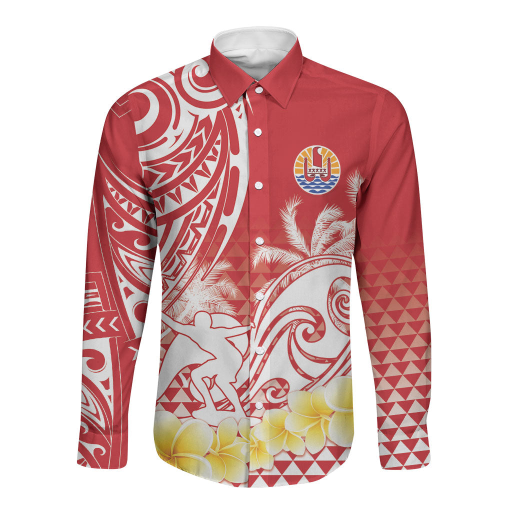 Personalised Tahiti Surfing Long Sleeve Button Shirt Polynesian Style LT05 Unisex Red - Polynesian Pride