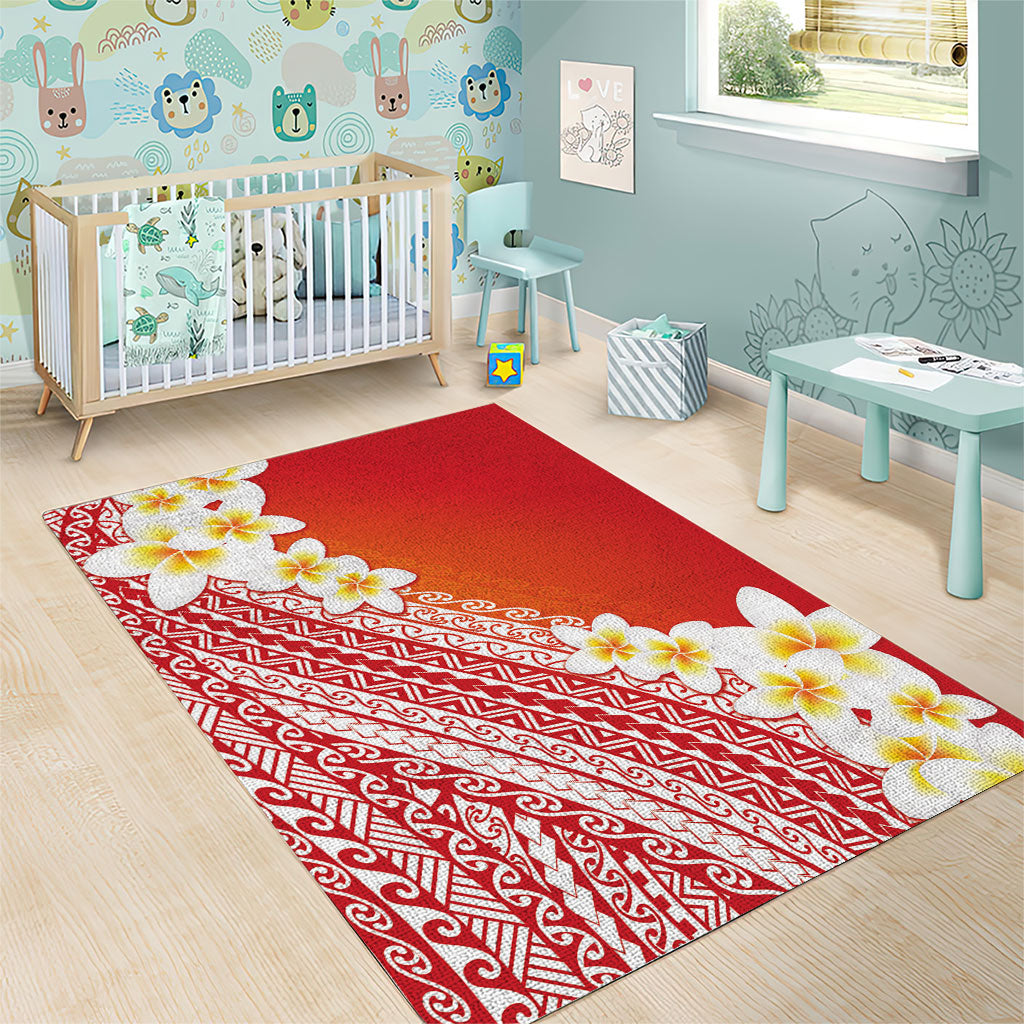 Tahiti Plumeria Tribal Pattern Area Rug Wave Style Red LT05 - Polynesian Pride