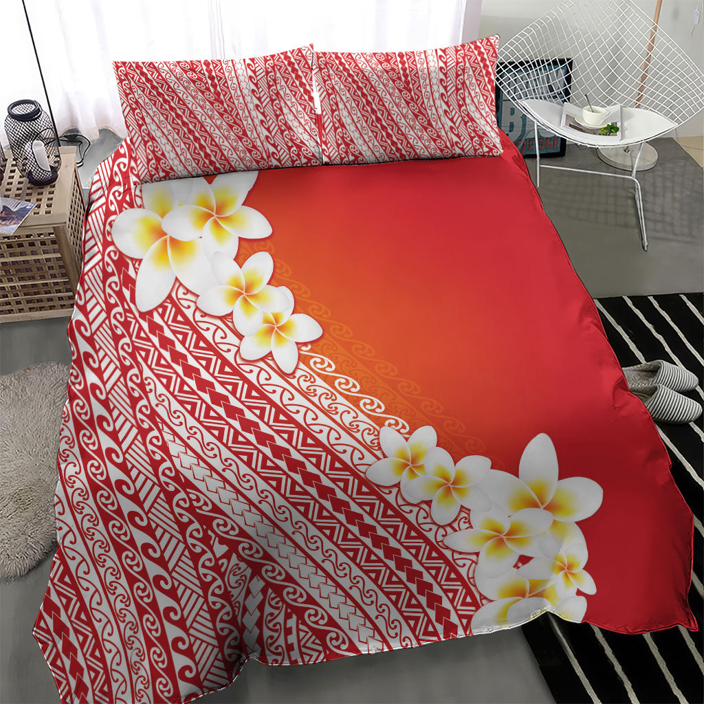 Tahiti Plumeria Tribal Pattern Bedding Set Wave Style Red LT05 - Polynesian Pride