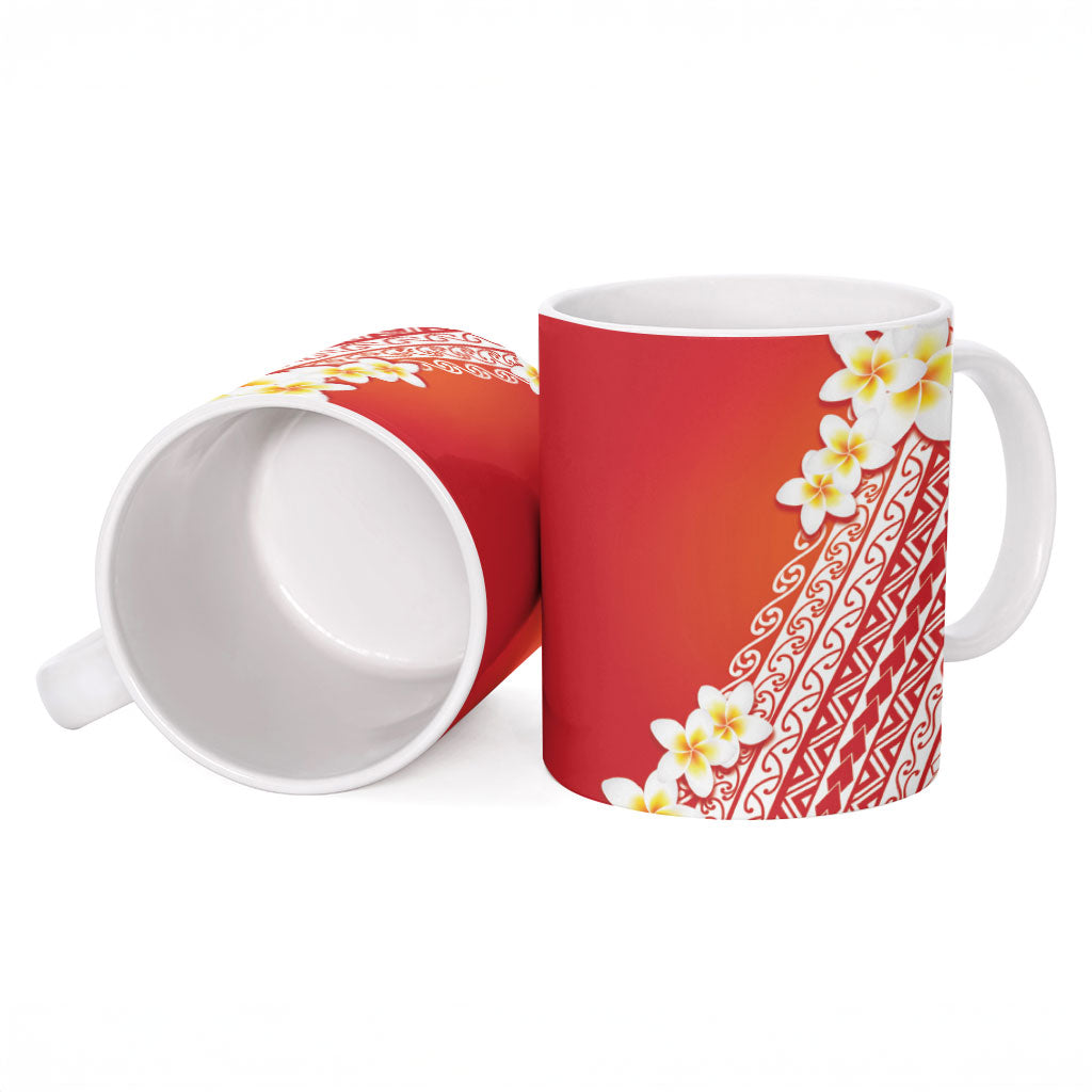Tahiti Plumeria Tribal Pattern Ceramic Mug Wave Style Red LT05 - Polynesian Pride