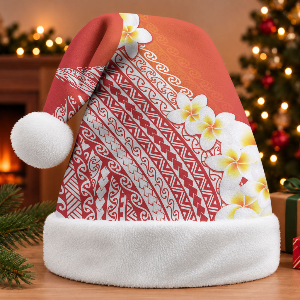 Tahiti Plumeria Tribal Pattern Christmas Santa Hat Wave Style Red LT05 Without Fur Red - Polynesian Pride