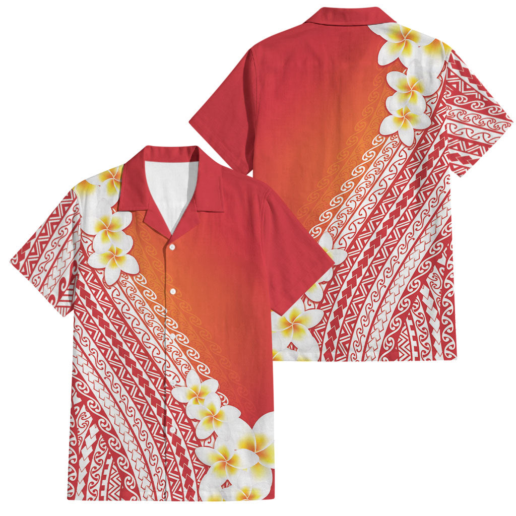 Tahiti Plumeria Tribal Pattern Family Matching Summer Maxi Dress and Hawaiian Shirt Wave Style Red LT05 Dad's Shirt - Short Sleeve Red - Polynesian Pride