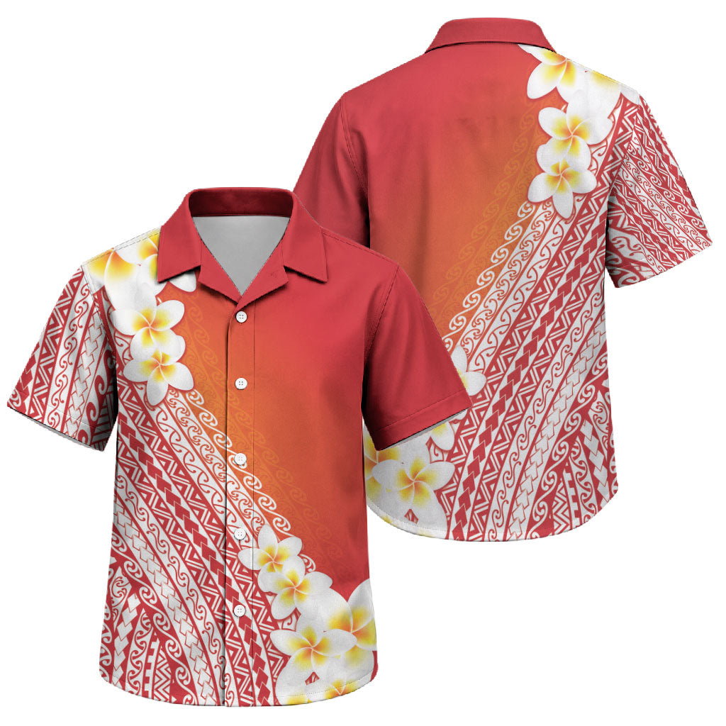 Tahiti Plumeria Tribal Pattern Family Matching Summer Maxi Dress and Hawaiian Shirt Wave Style Red LT05 Son's Shirt Red - Polynesian Pride