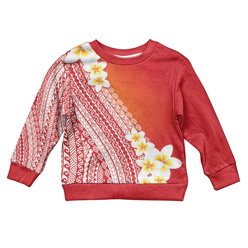 Tahiti Plumeria Tribal Pattern Kid Ugly Christmas Sweater Wave Style Red LT05 Kid Red - Polynesian Pride