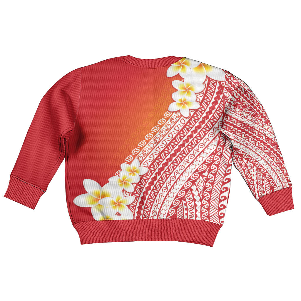 Tahiti Plumeria Tribal Pattern Kid Ugly Christmas Sweater Wave Style Red LT05 - Polynesian Pride