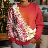 Tahiti Plumeria Tribal Pattern Kid Ugly Christmas Sweater Wave Style Red LT05 - Polynesian Pride