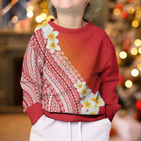 Tahiti Plumeria Tribal Pattern Kid Ugly Christmas Sweater Wave Style Red LT05 - Polynesian Pride