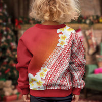 Tahiti Plumeria Tribal Pattern Kid Ugly Christmas Sweater Wave Style Red LT05 - Polynesian Pride