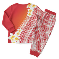 Tahiti Plumeria Tribal Pattern Christmas Pajama Set Wave Style Red LT05 - Polynesian Pride