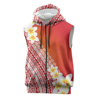 Tahiti Plumeria Tribal Pattern Sleeveless Zip Hoodie Wave Style Red LT05 Red - Polynesian Pride