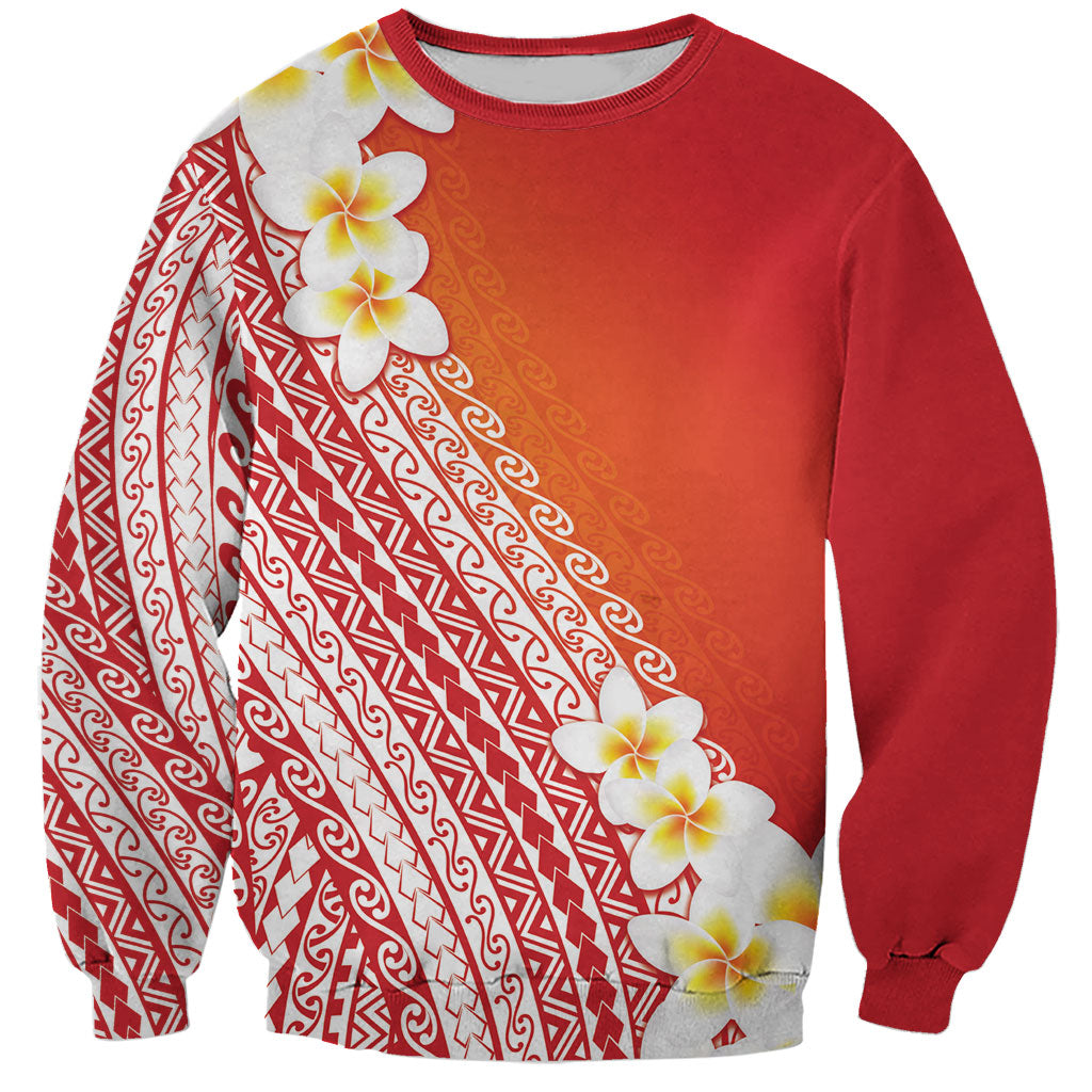 Tahiti Plumeria Tribal Pattern Sweatshirt Wave Style Red LT05 Unisex Red - Polynesian Pride