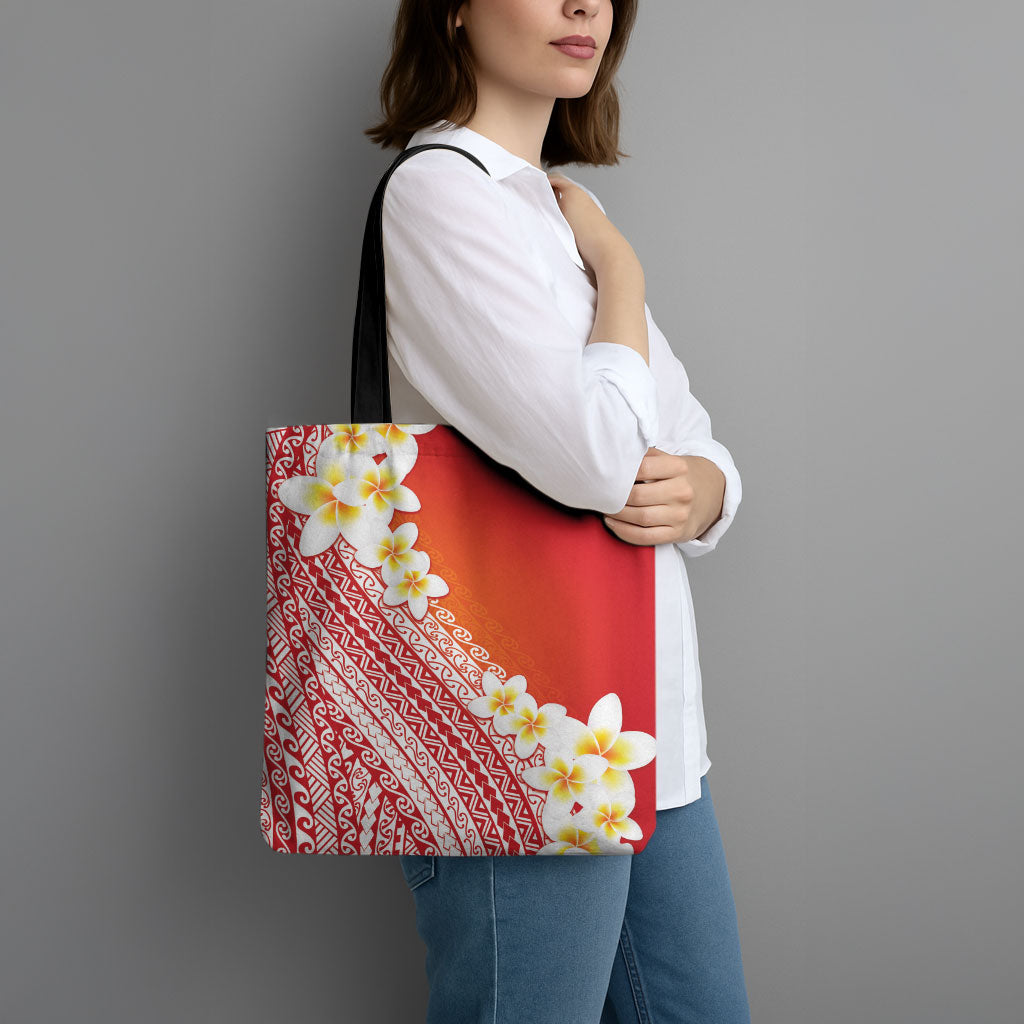 Tahiti Plumeria Tribal Pattern Tote Bag Wave Style Red LT05 - Polynesian Pride