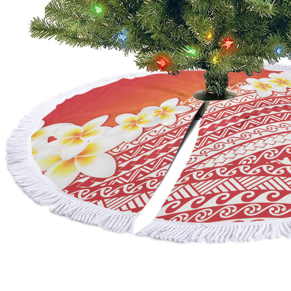 Tahiti Plumeria Tribal Pattern Tree Skirt Wave Style Red LT05 - Polynesian Pride