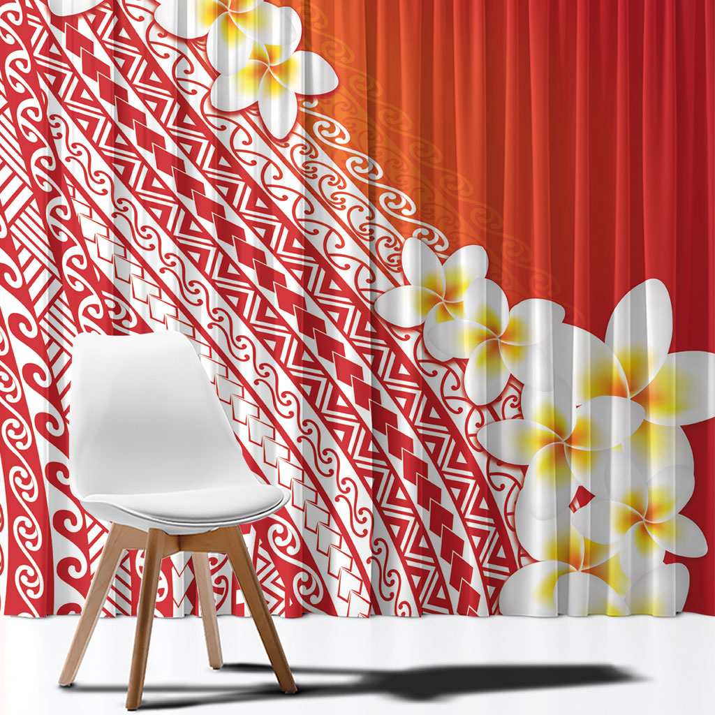 Tahiti Plumeria Tribal Pattern Window Curtain Wave Style Red LT05 - Polynesian Pride