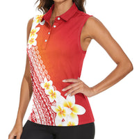Tahiti Plumeria Tribal Pattern Women Sleeveless Polo Shirt Wave Style Red LT05 - Polynesian Pride