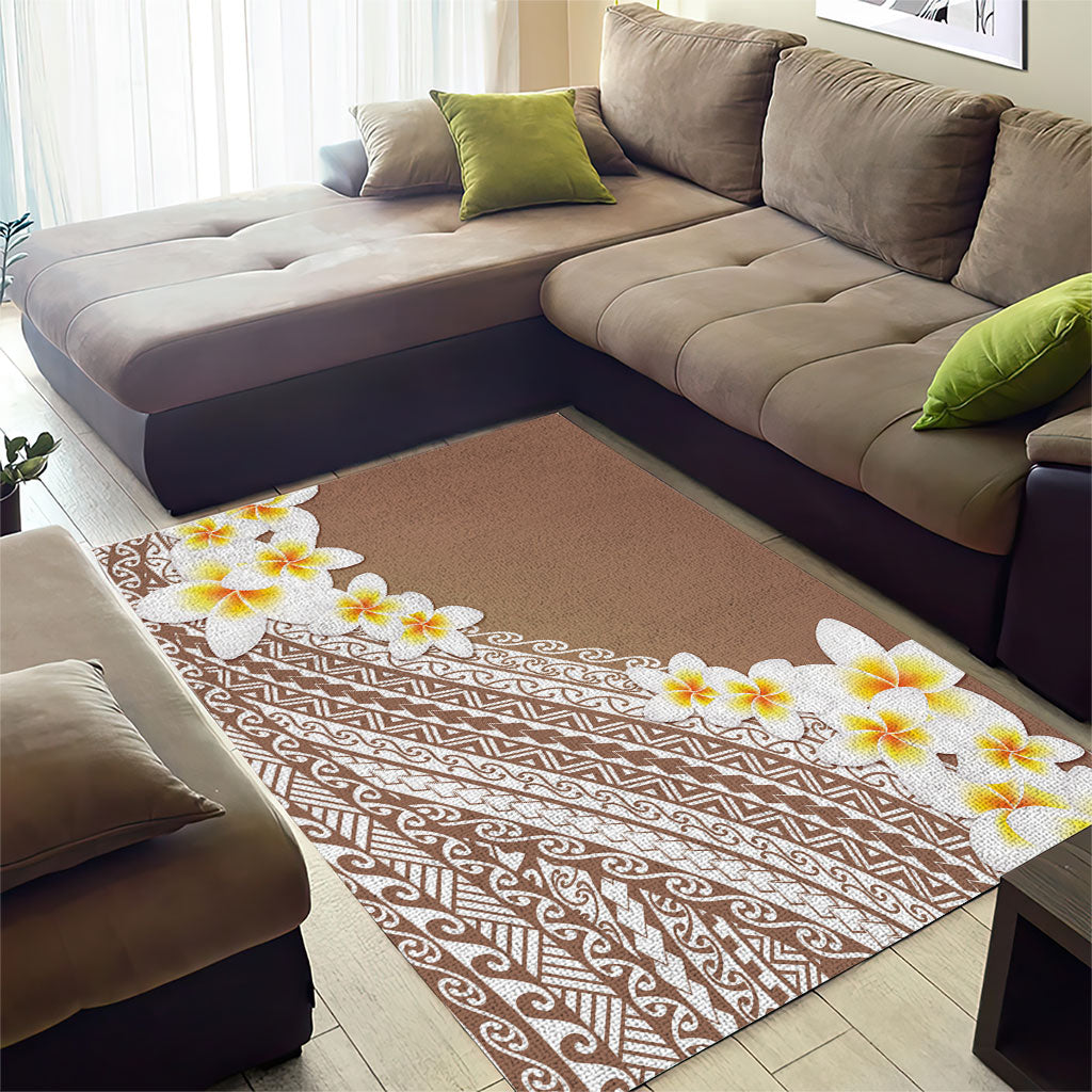 Tahiti Plumeria Tribal Pattern Area Rug Wave Style Brown LT05 - Polynesian Pride