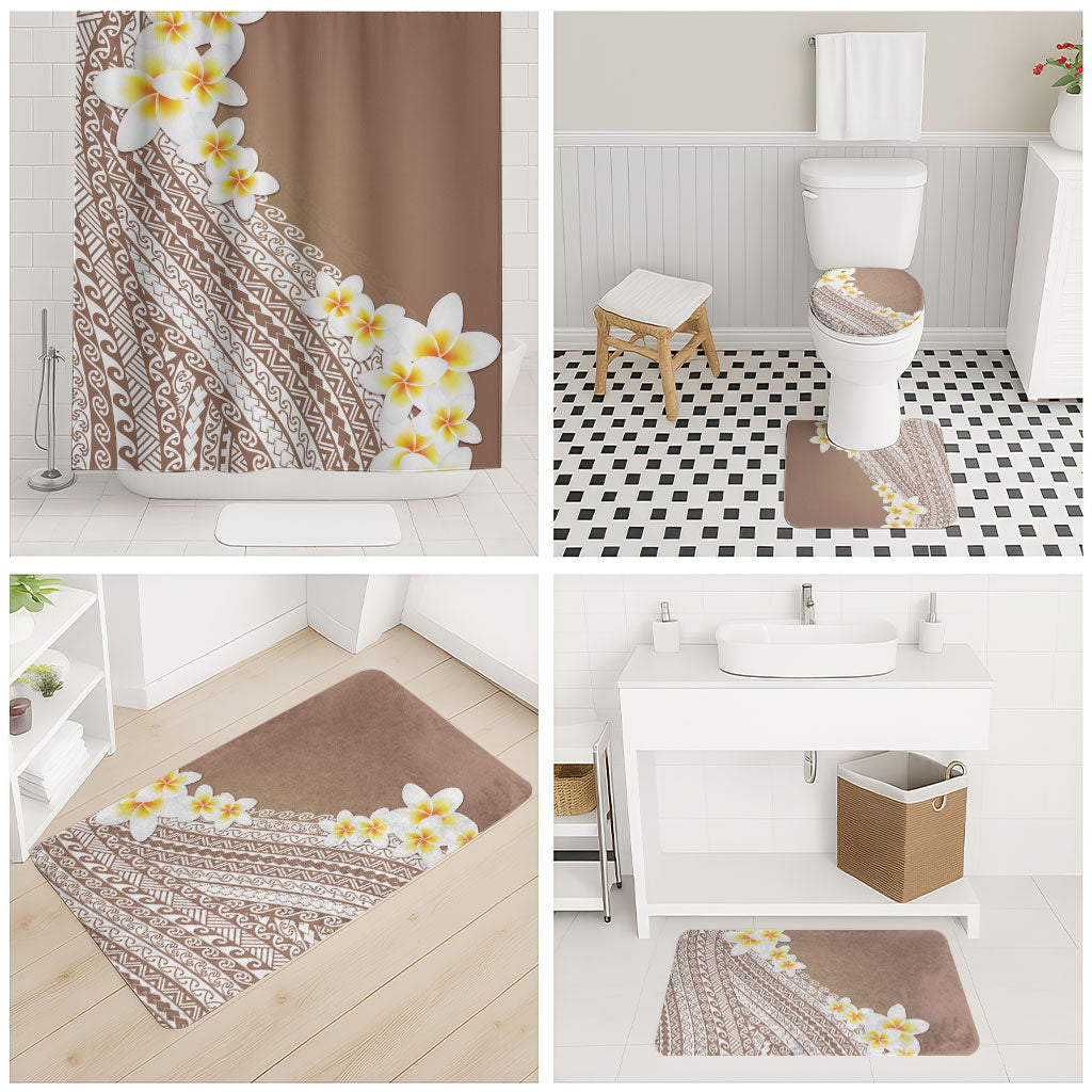 Tahiti Plumeria Tribal Pattern Bathroom Set Wave Style Brown LT05 - Polynesian Pride