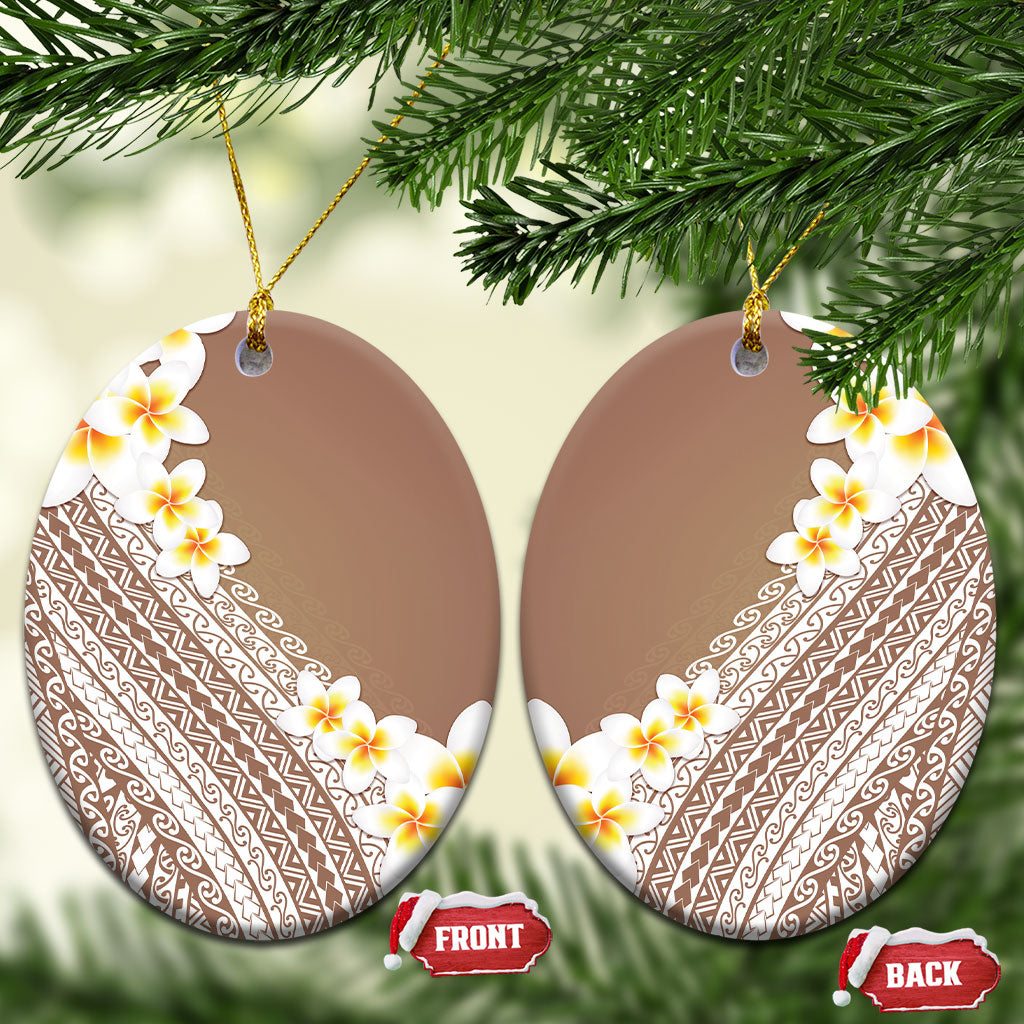 Tahiti Plumeria Tribal Pattern Ceramic Ornament Wave Style Brown LT05 Oval Brown - Polynesian Pride