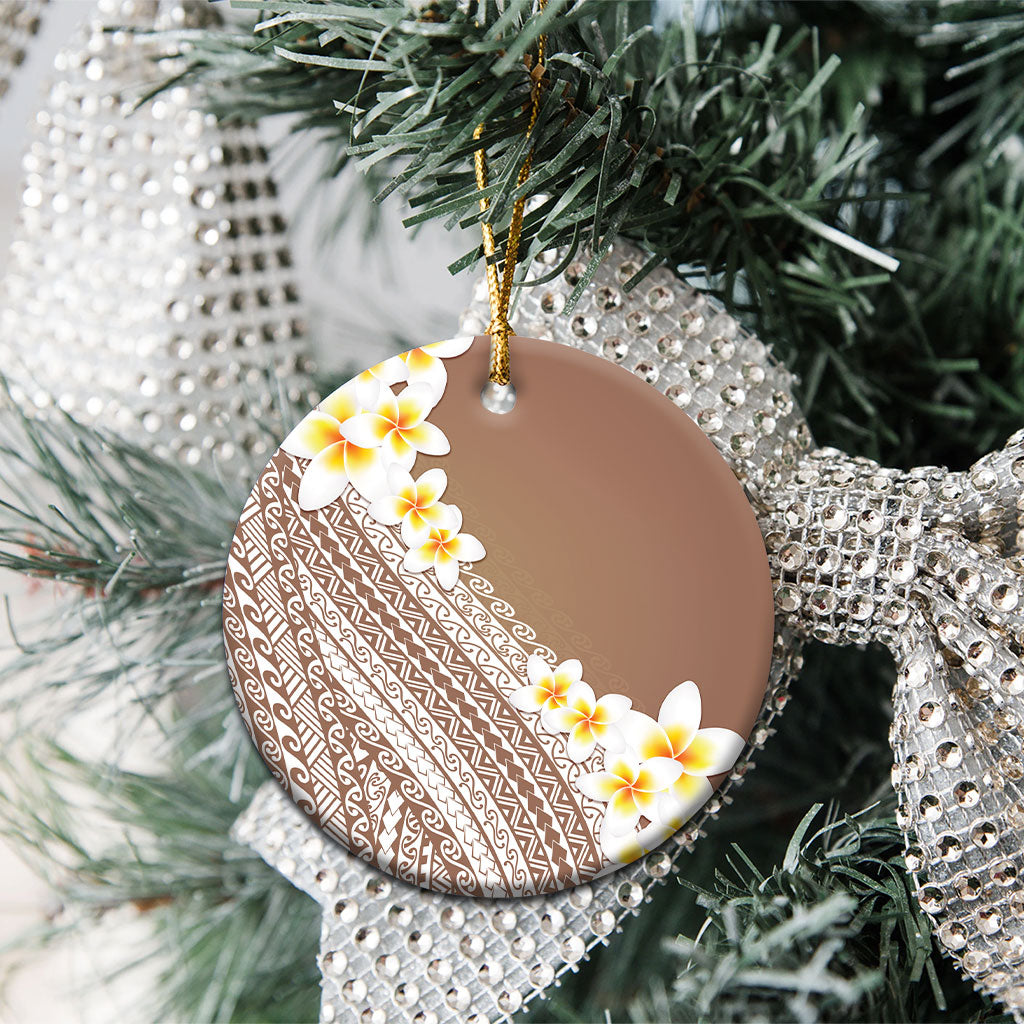 Tahiti Plumeria Tribal Pattern Ceramic Ornament Wave Style Brown LT05 - Polynesian Pride