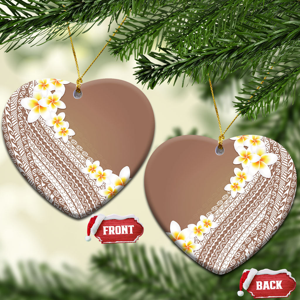 Tahiti Plumeria Tribal Pattern Ceramic Ornament Wave Style Brown LT05 Heart Brown - Polynesian Pride