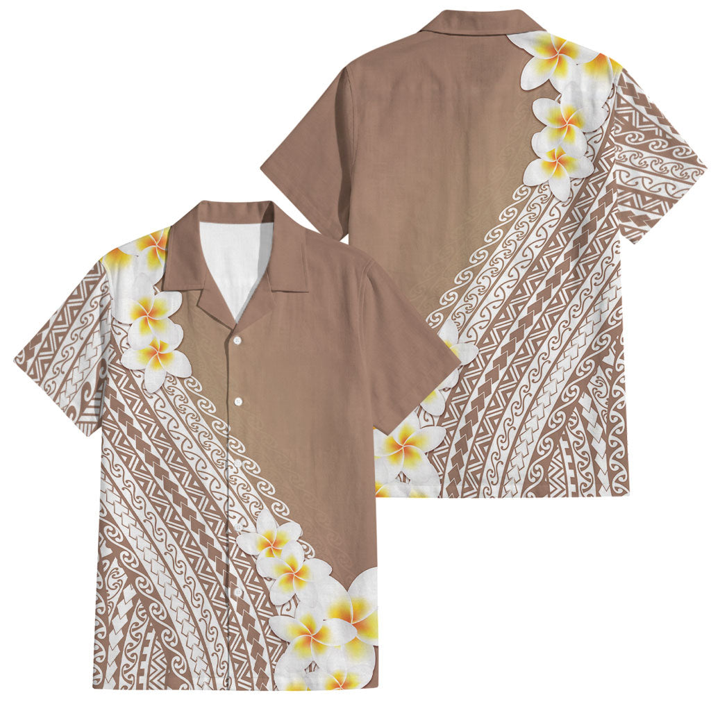 Tahiti Plumeria Tribal Pattern Family Matching Short Sleeve Bodycon Dress and Hawaiian Shirt Wave Style Brown LT05 Dad's Shirt - Short Sleeve Brown - Polynesian Pride