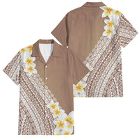 Tahiti Plumeria Tribal Pattern Family Matching Summer Maxi Dress and Hawaiian Shirt Wave Style Brown LT05 Dad's Shirt - Short Sleeve Brown - Polynesian Pride