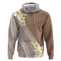 Tahiti Plumeria Tribal Pattern Hoodie Wave Style Brown LT05 Pullover Hoodie Brown - Polynesian Pride