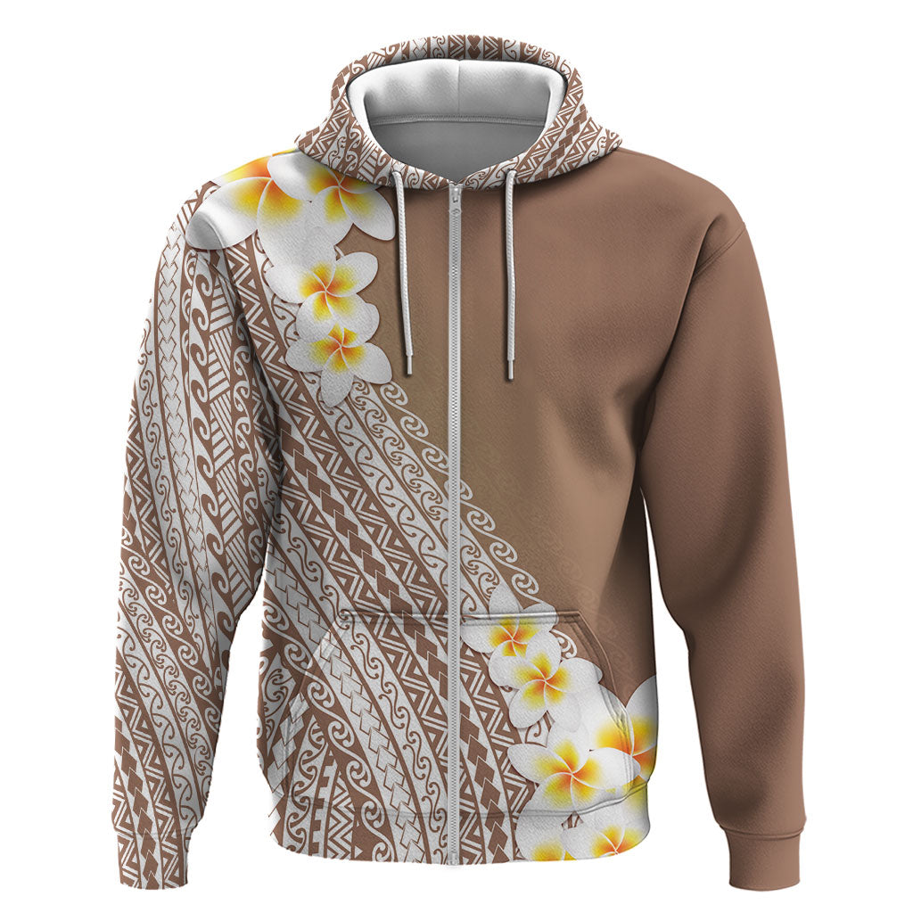 Tahiti Plumeria Tribal Pattern Hoodie Wave Style Brown LT05 Zip Hoodie Brown - Polynesian Pride