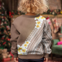 Tahiti Plumeria Tribal Pattern Kid Ugly Christmas Sweater Wave Style Brown LT05 - Polynesian Pride