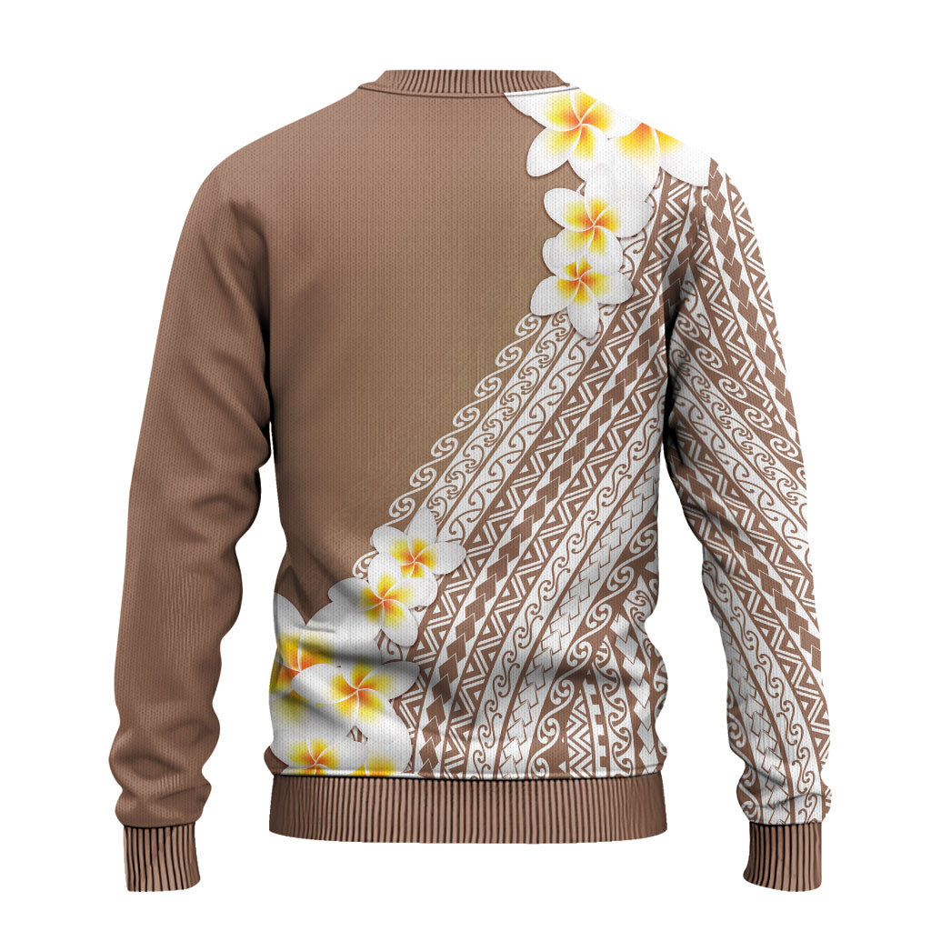 Tahiti Plumeria Tribal Pattern Ugly Christmas Sweater Wave Style Brown LT05 - Polynesian Pride