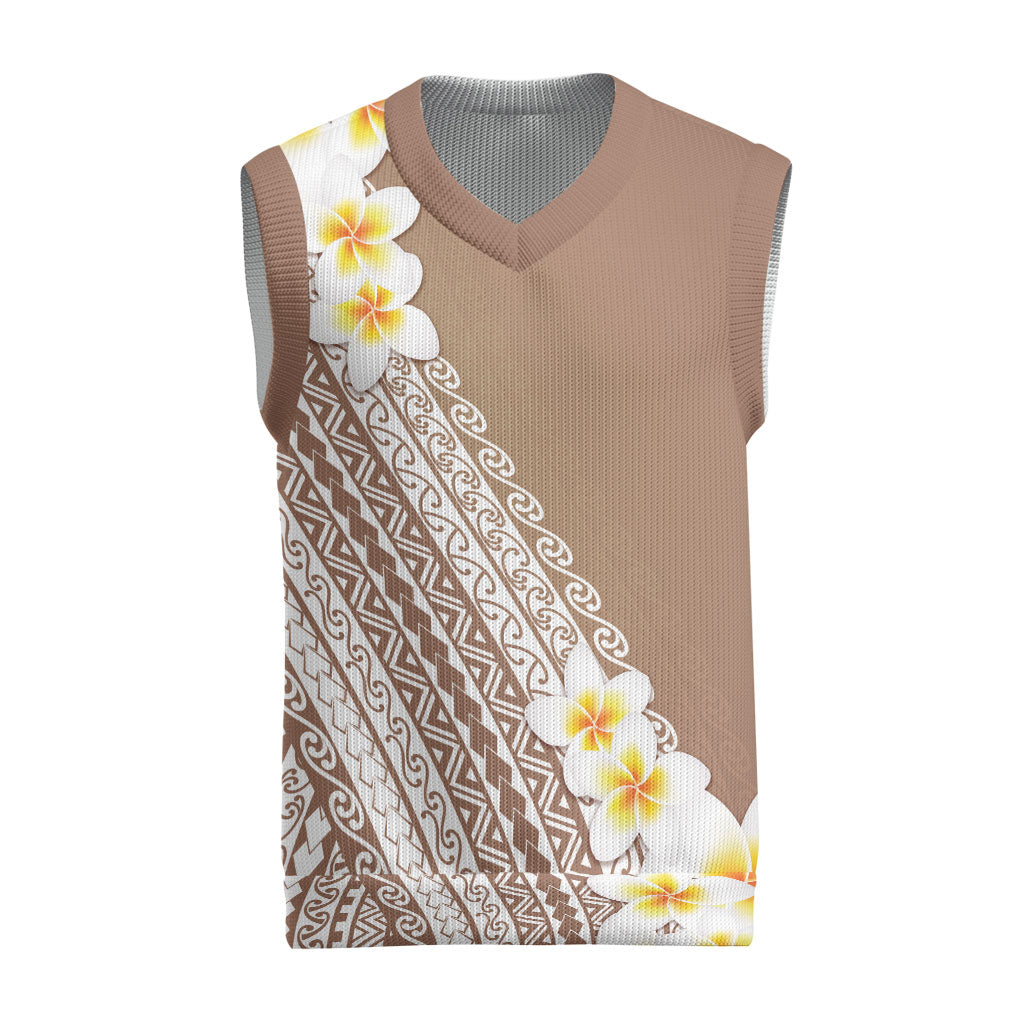 Tahiti Plumeria Tribal Pattern Christmas Knitted V-Neck Vest Wave Style Brown LT05 Brown - Polynesian Pride
