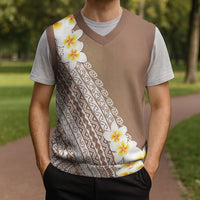 Tahiti Plumeria Tribal Pattern Christmas Knitted V-Neck Vest Wave Style Brown LT05 - Polynesian Pride