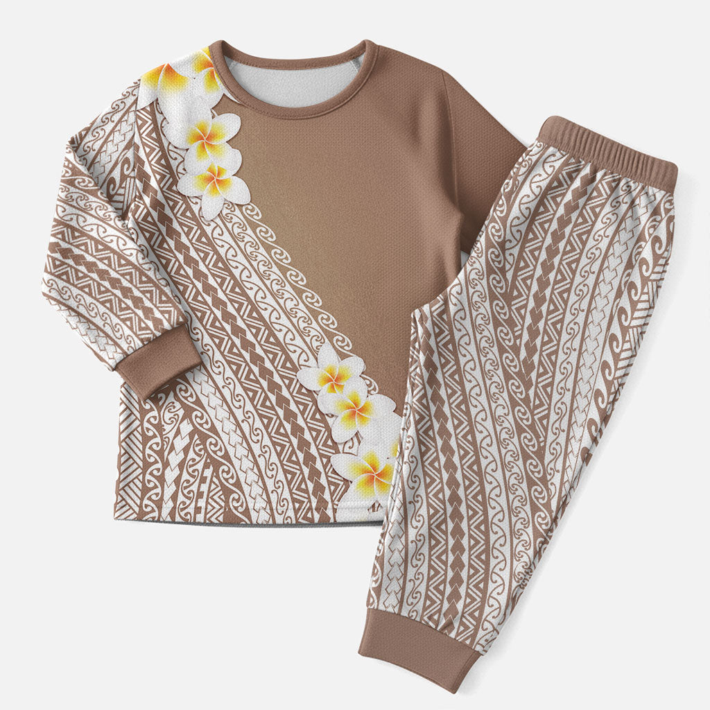 Tahiti Plumeria Tribal Pattern Christmas Pajama Set Wave Style Brown LT05 Men Brown - Polynesian Pride