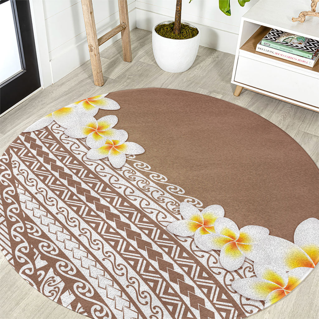 Tahiti Plumeria Tribal Pattern Round Carpet Wave Style Brown LT05 Brown - Polynesian Pride
