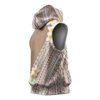 Tahiti Plumeria Tribal Pattern Sleeveless Hoodie Wave Style Brown LT05 - Polynesian Pride