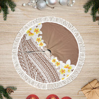 Tahiti Plumeria Tribal Pattern Tree Skirt Wave Style Brown LT05 Fringed Brown - Polynesian Pride