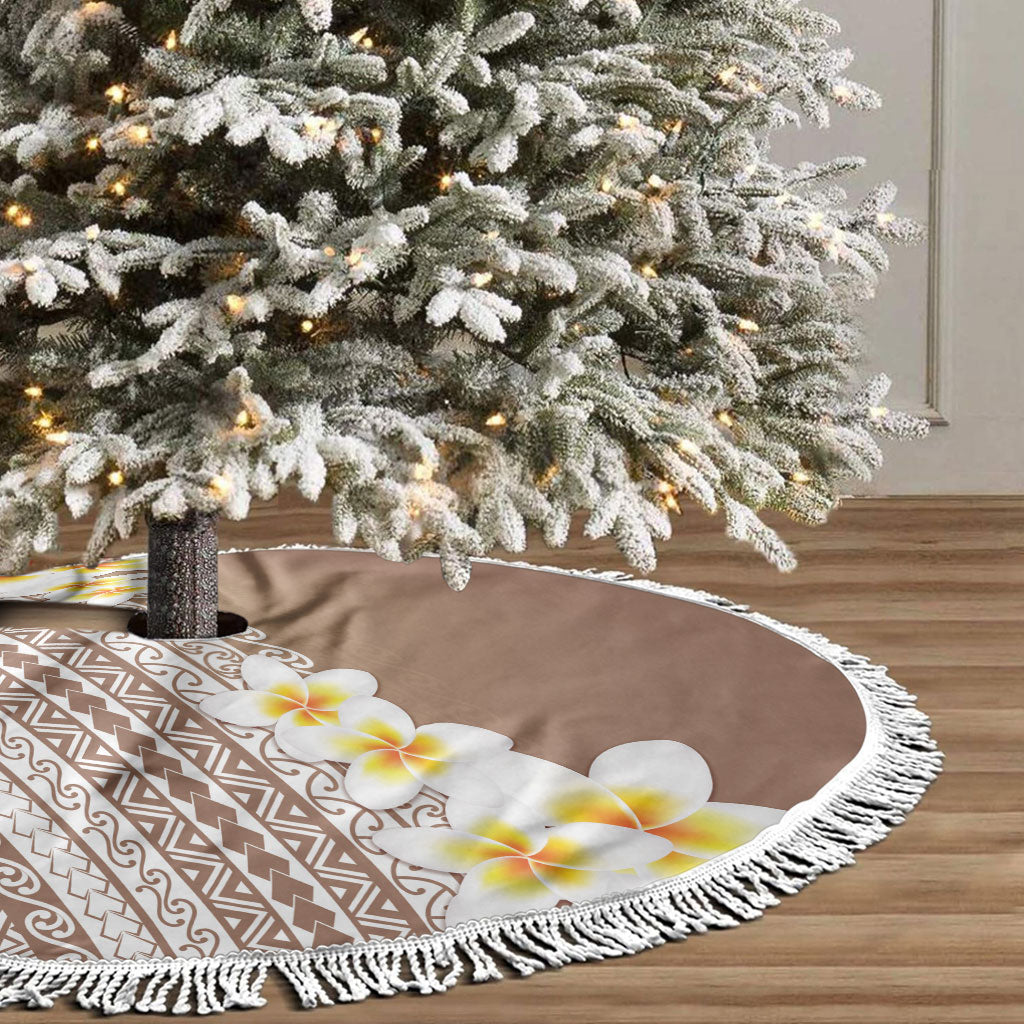 Tahiti Plumeria Tribal Pattern Tree Skirt Wave Style Brown LT05 - Polynesian Pride