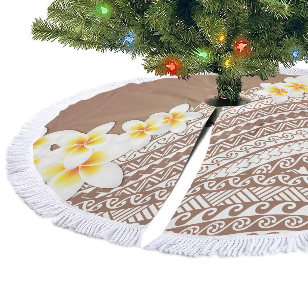 Tahiti Plumeria Tribal Pattern Tree Skirt Wave Style Brown LT05 - Polynesian Pride