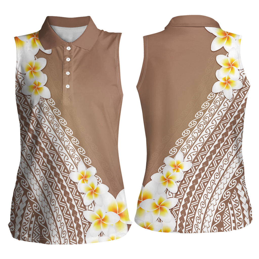 Tahiti Plumeria Tribal Pattern Women Sleeveless Polo Shirt Wave Style Brown LT05 - Polynesian Pride
