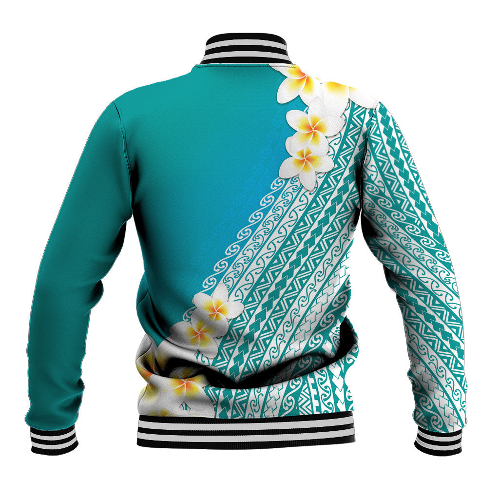 Tahiti Plumeria Tribal Pattern Baseball Jacket Wave Style Turquoise LT05 - Polynesian Pride