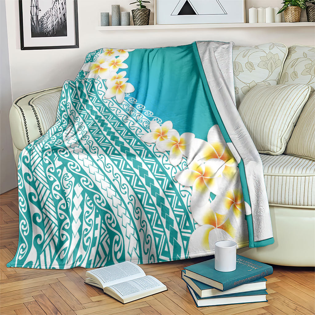 Tahiti Plumeria Tribal Pattern Blanket Wave Style Turquoise LT05 Turquoise - Polynesian Pride