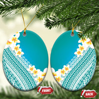 Tahiti Plumeria Tribal Pattern Ceramic Ornament Wave Style Turquoise LT05 Oval Turquoise - Polynesian Pride