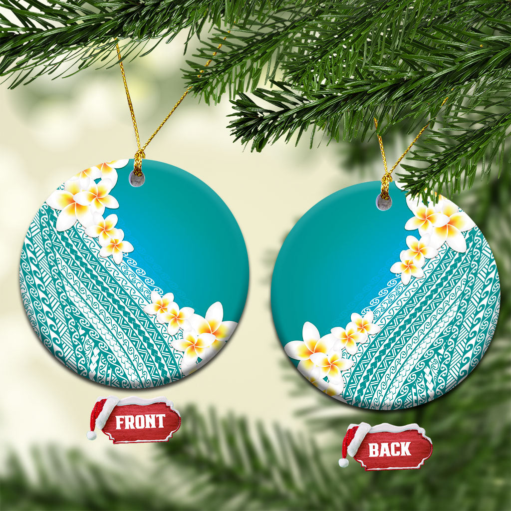 Tahiti Plumeria Tribal Pattern Ceramic Ornament Wave Style Turquoise LT05 Circle Turquoise - Polynesian Pride