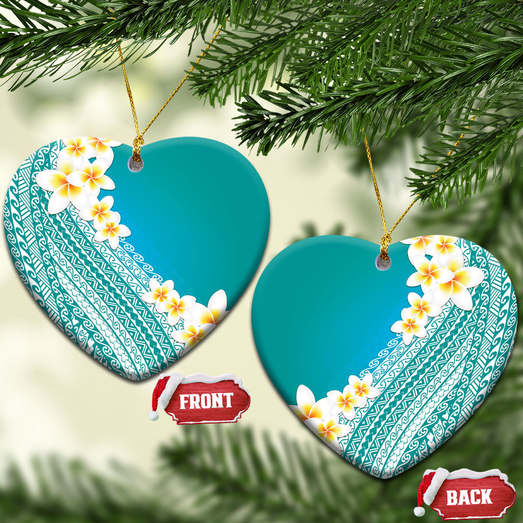 Tahiti Plumeria Tribal Pattern Ceramic Ornament Wave Style Turquoise LT05 Heart Turquoise - Polynesian Pride