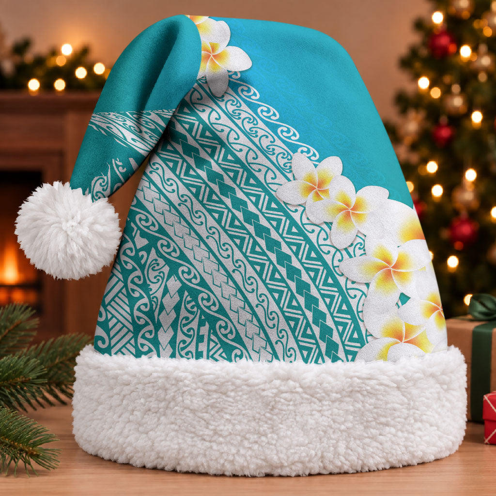Tahiti Plumeria Tribal Pattern Christmas Santa Hat Wave Style Turquoise