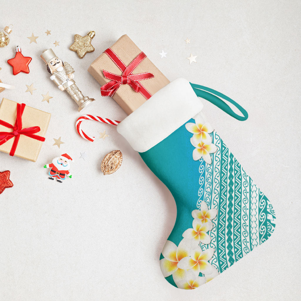 Tahiti Plumeria Tribal Pattern Christmas Stocking Wave Style Turquoise LT05 - Polynesian Pride