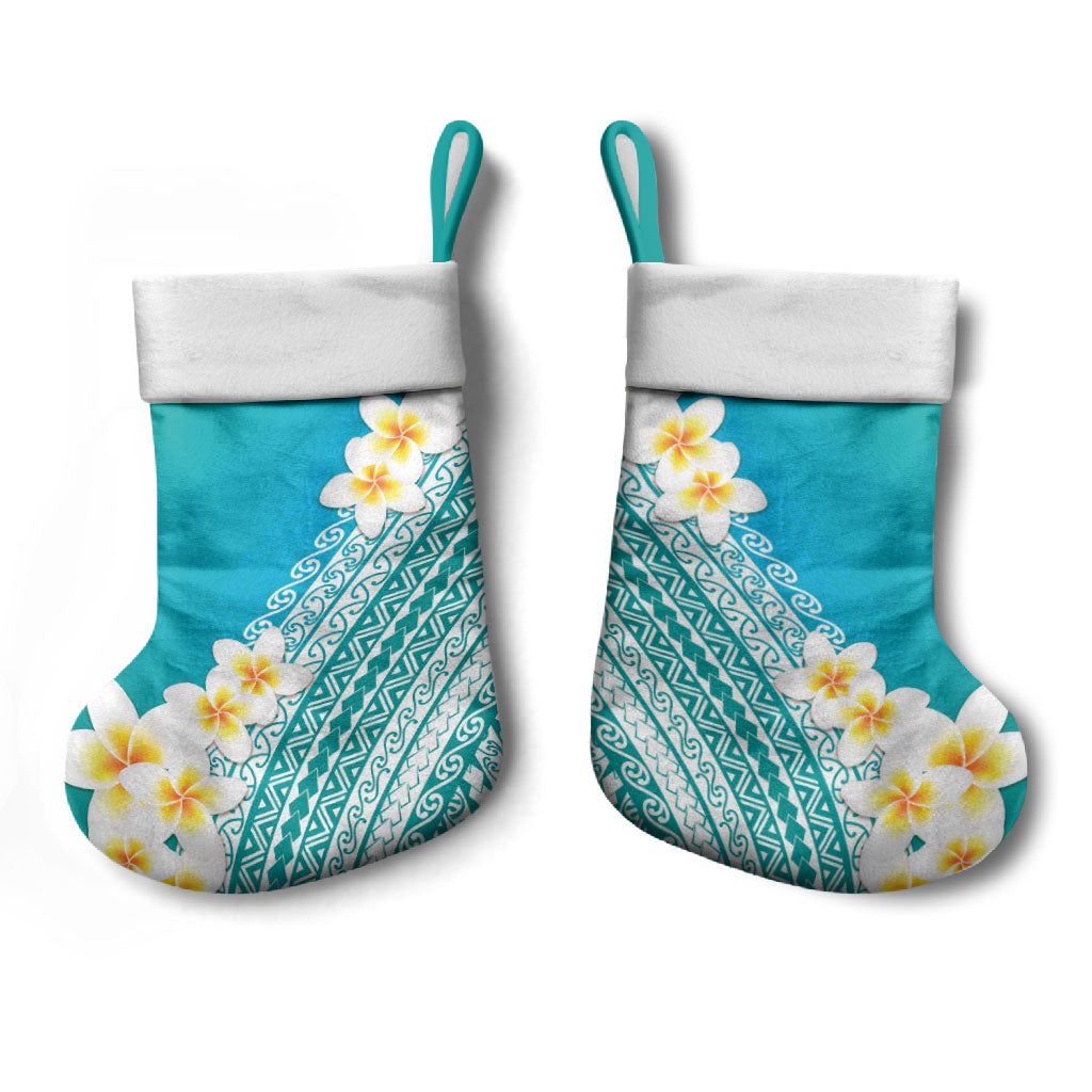 Tahiti Plumeria Tribal Pattern Christmas Stocking Wave Style Turquoise LT05 - Polynesian Pride